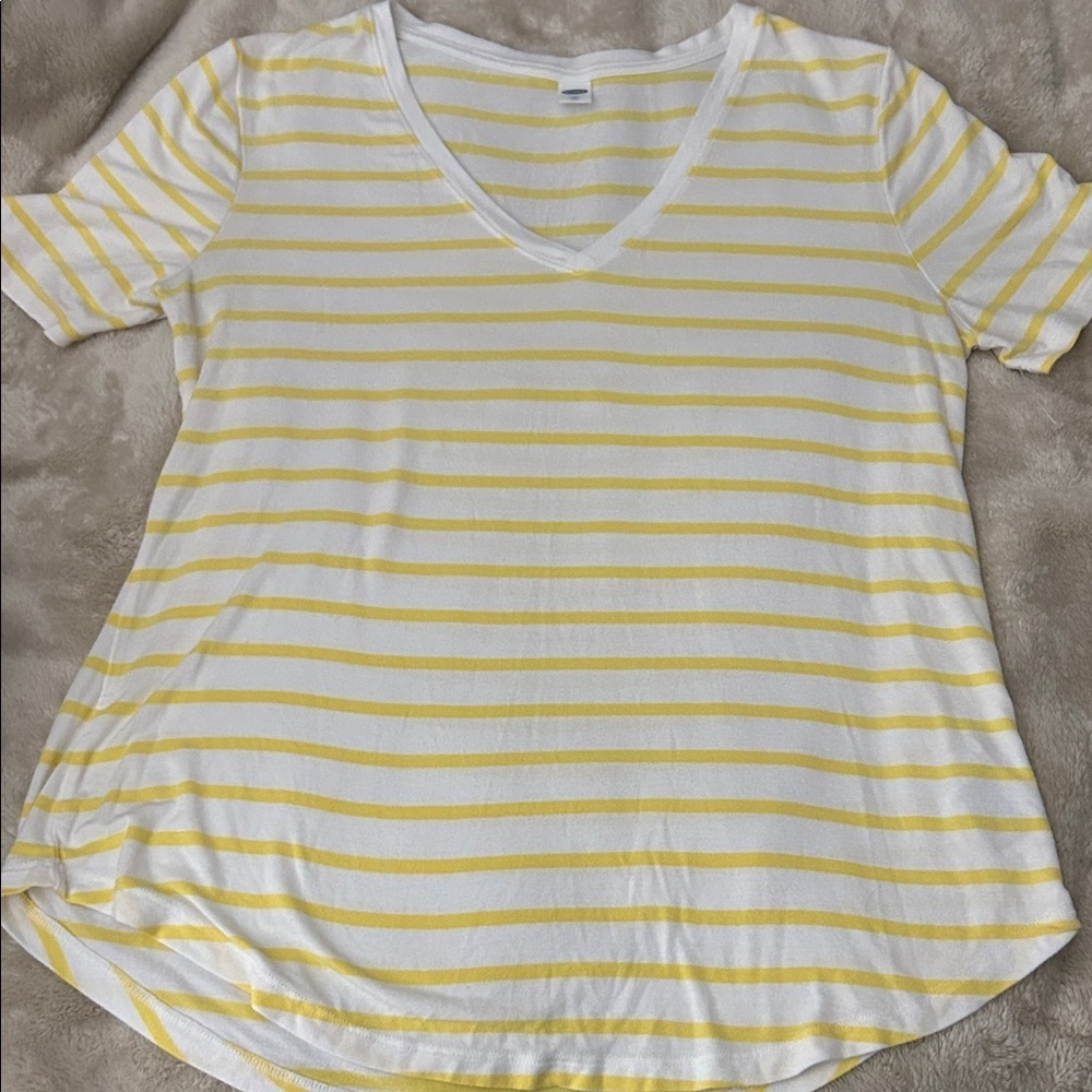Old Navy luxe White and Yellow Striped V-Neck Tee